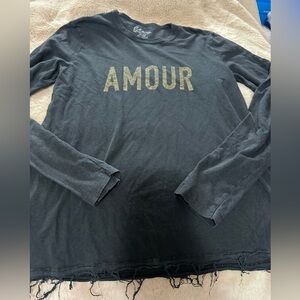 Elan Black Long Sleeve Shirt with Gold 'Amour' Print S
